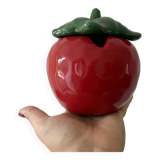 Mustard pot or jam maker in tomato-shaped slip