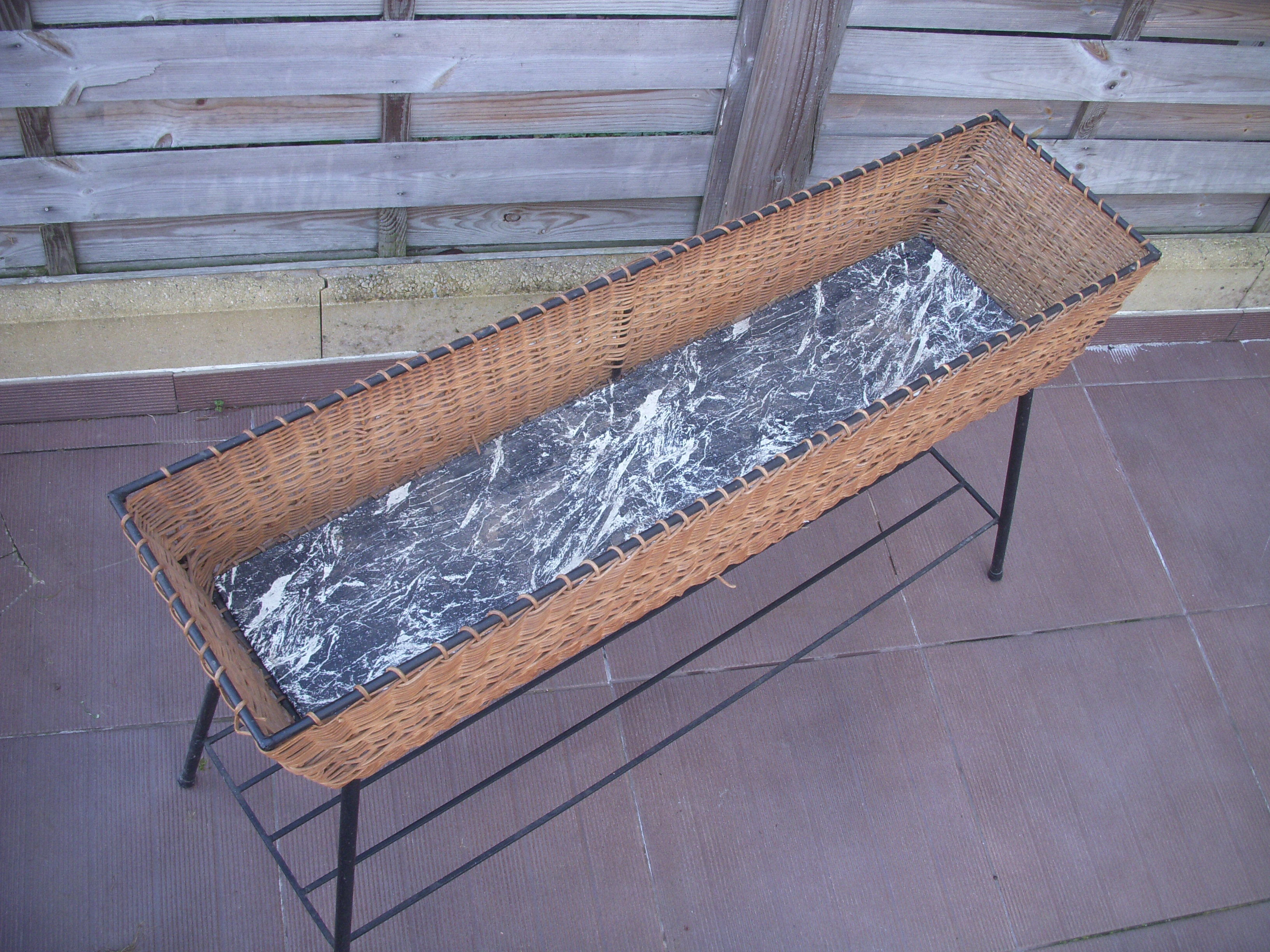 Planter door plant Wicker rattan 1950 vintage