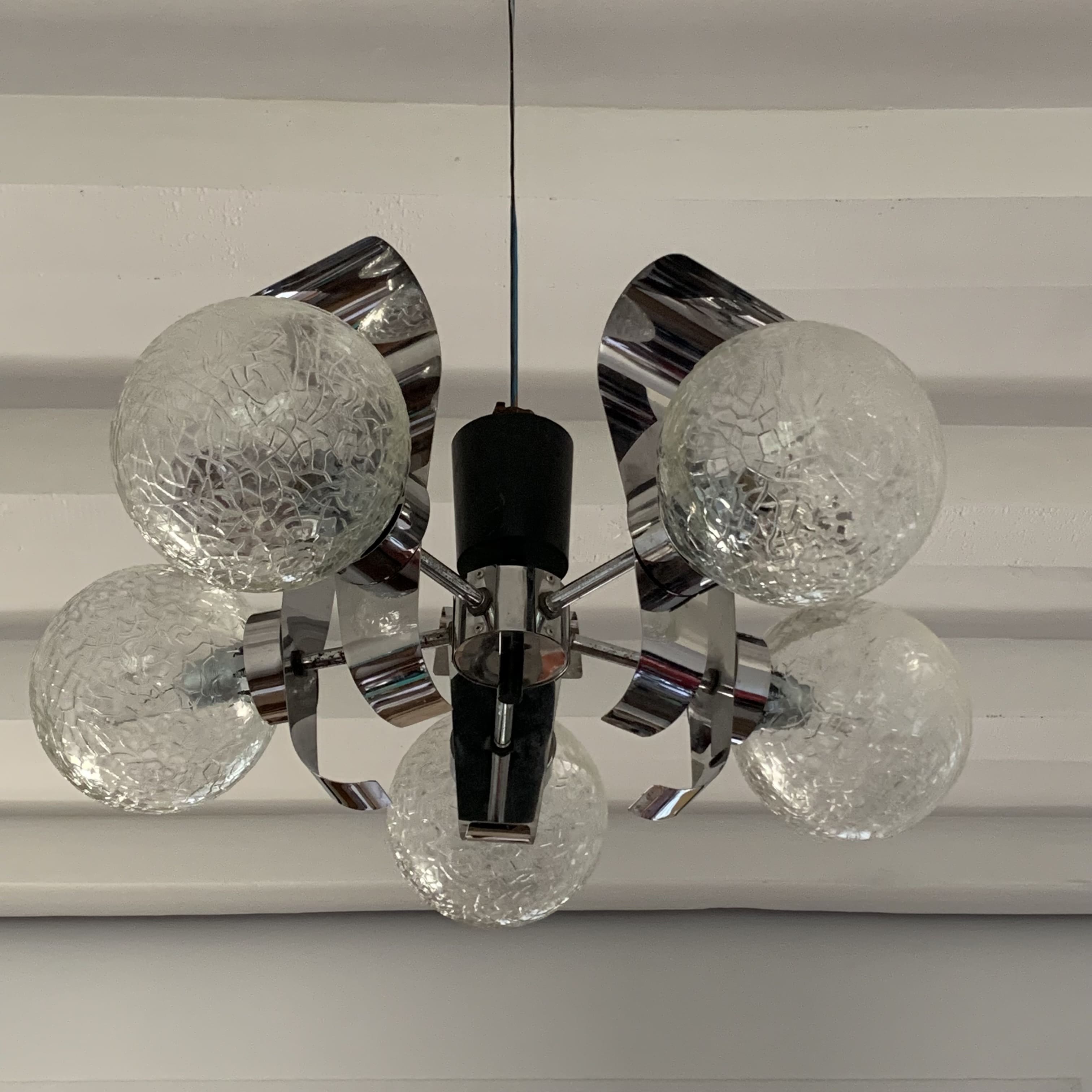 Vintage suspension 5 lights, glass and chrome