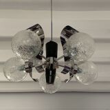 Vintage suspension 5 lights, glass and chrome