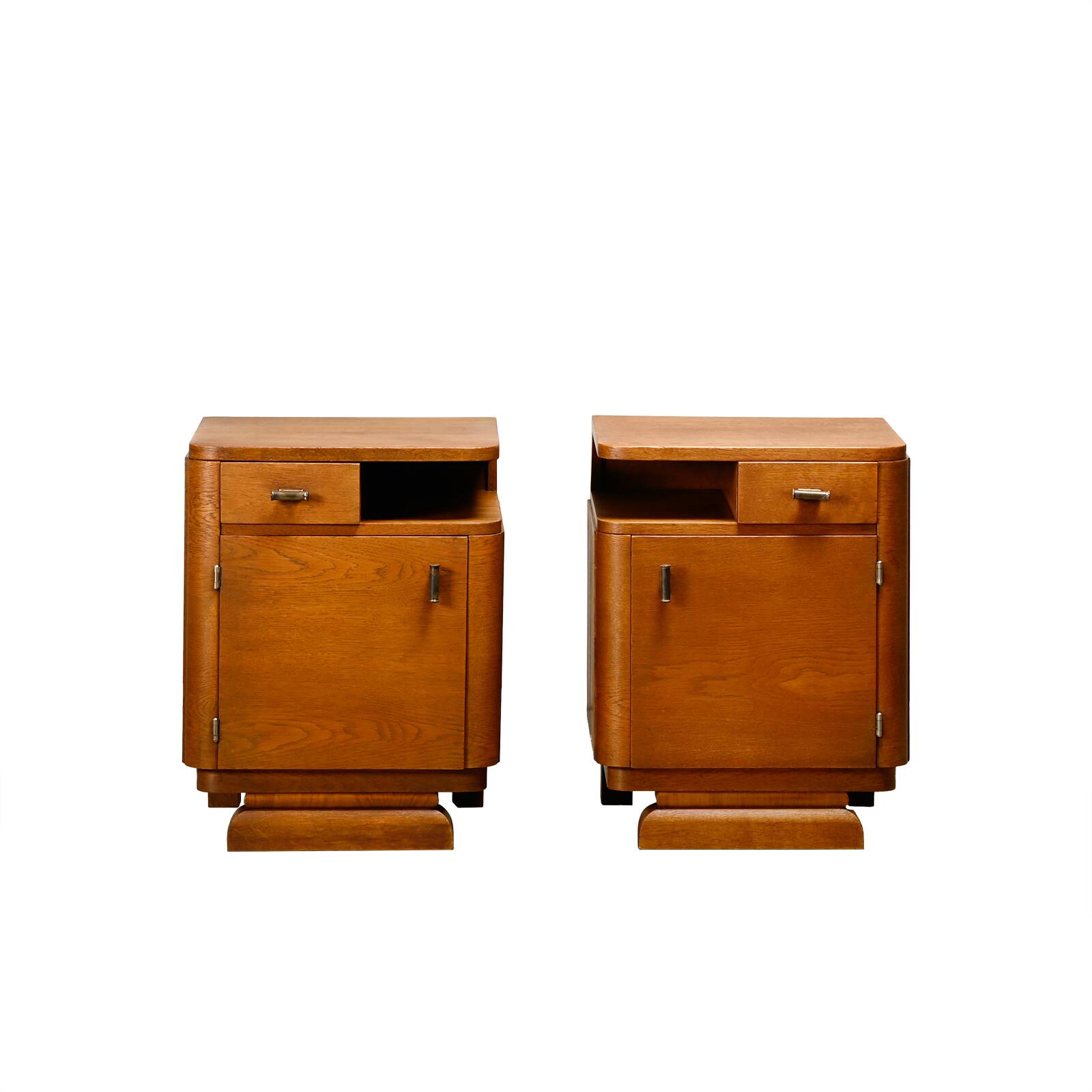 Pair Art Deco Nightstands or Bedside tables Oak and Glass, Netherlands, 193