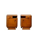 Pair Art Deco Nightstands or Bedside tables Oak and Glass, Netherlands, 193