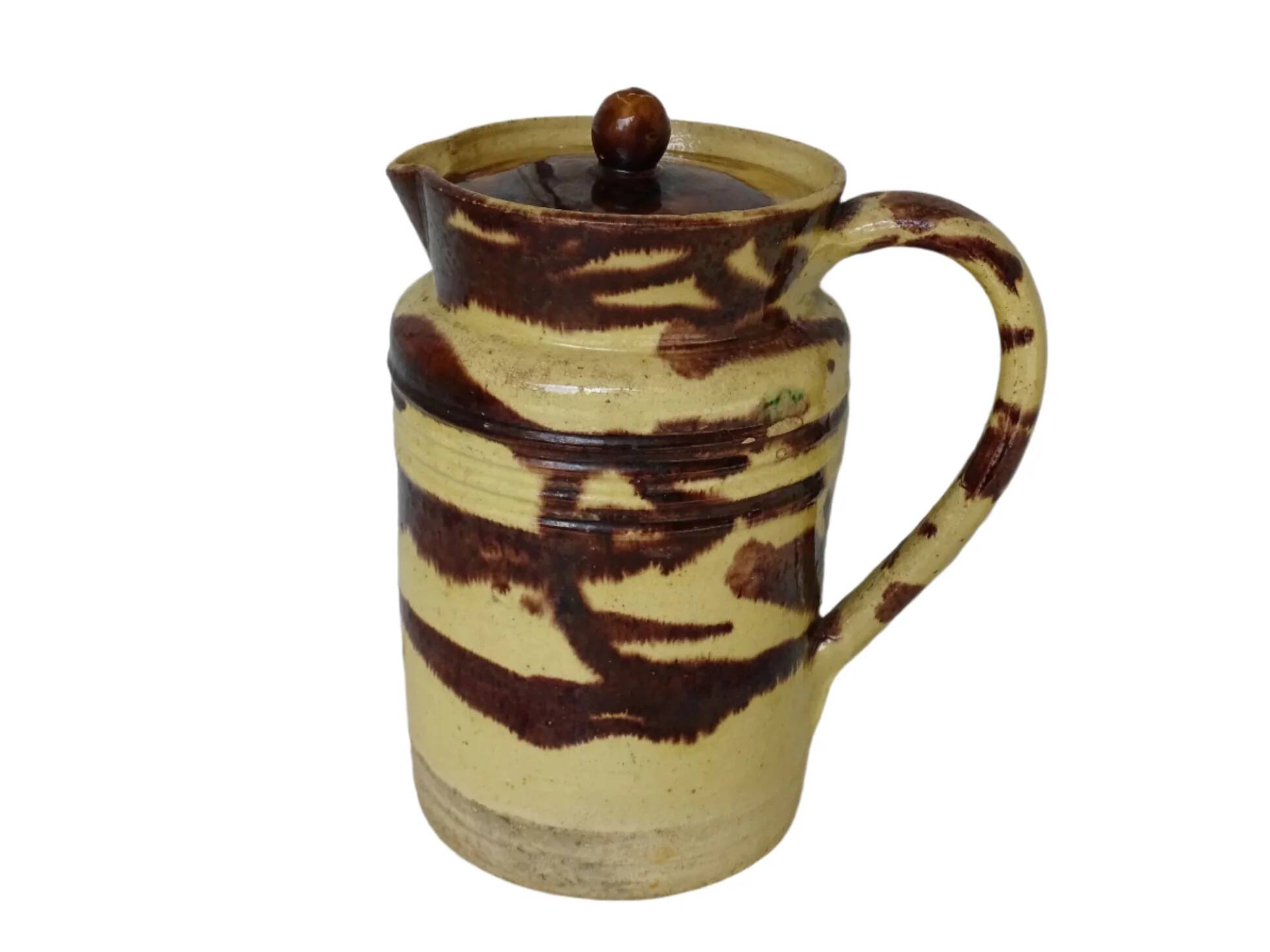 Pichet ancien en céramique française avec couvercle, provenant de Dieulefit