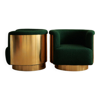 Set of 2 Mid-century brass swivel lounge chairs, Italy mid-century