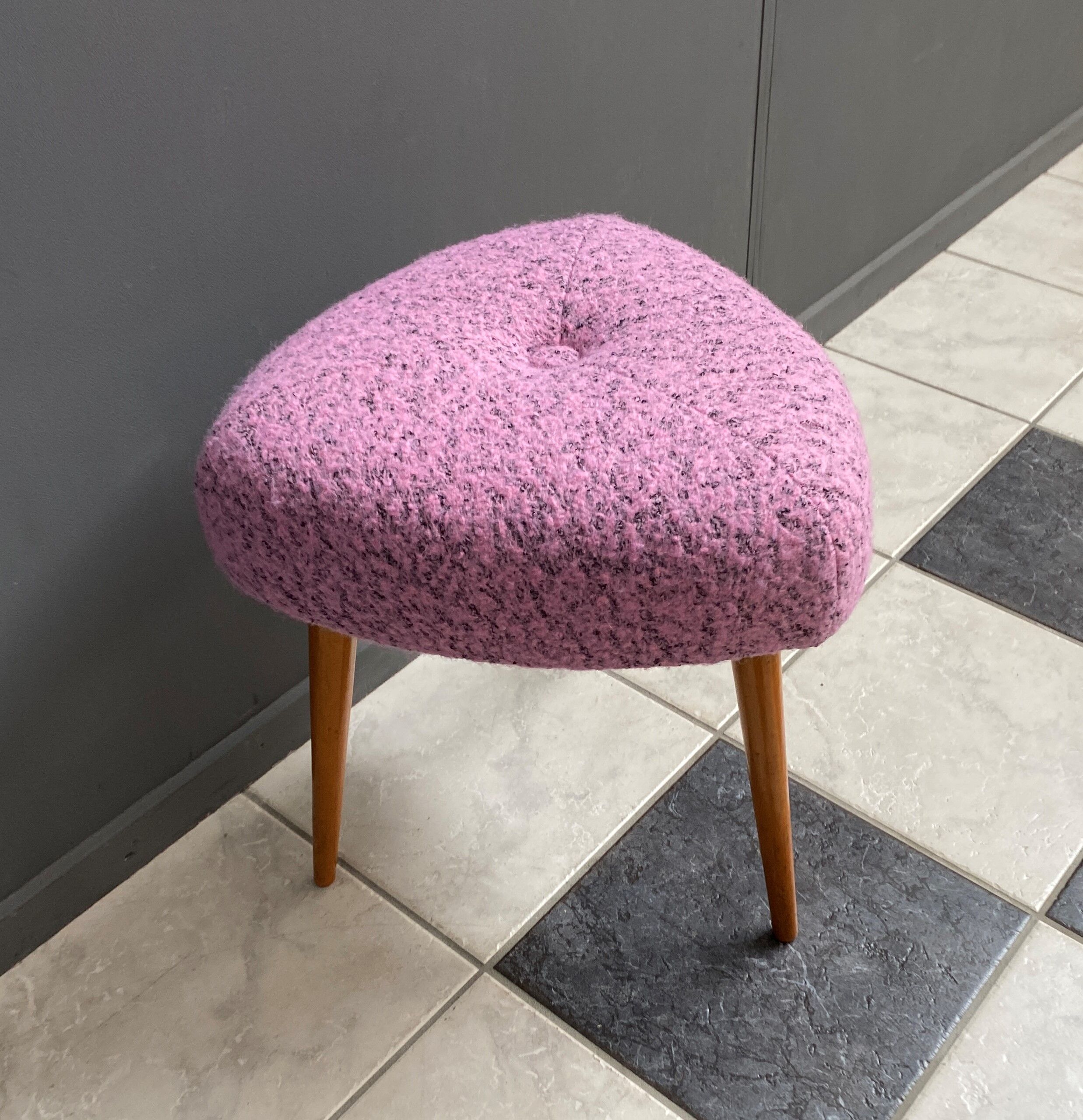 Pink foot stool triangle shape 1960s