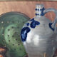 Vintage oil painting on canvas and gold gilded wood frame, still life