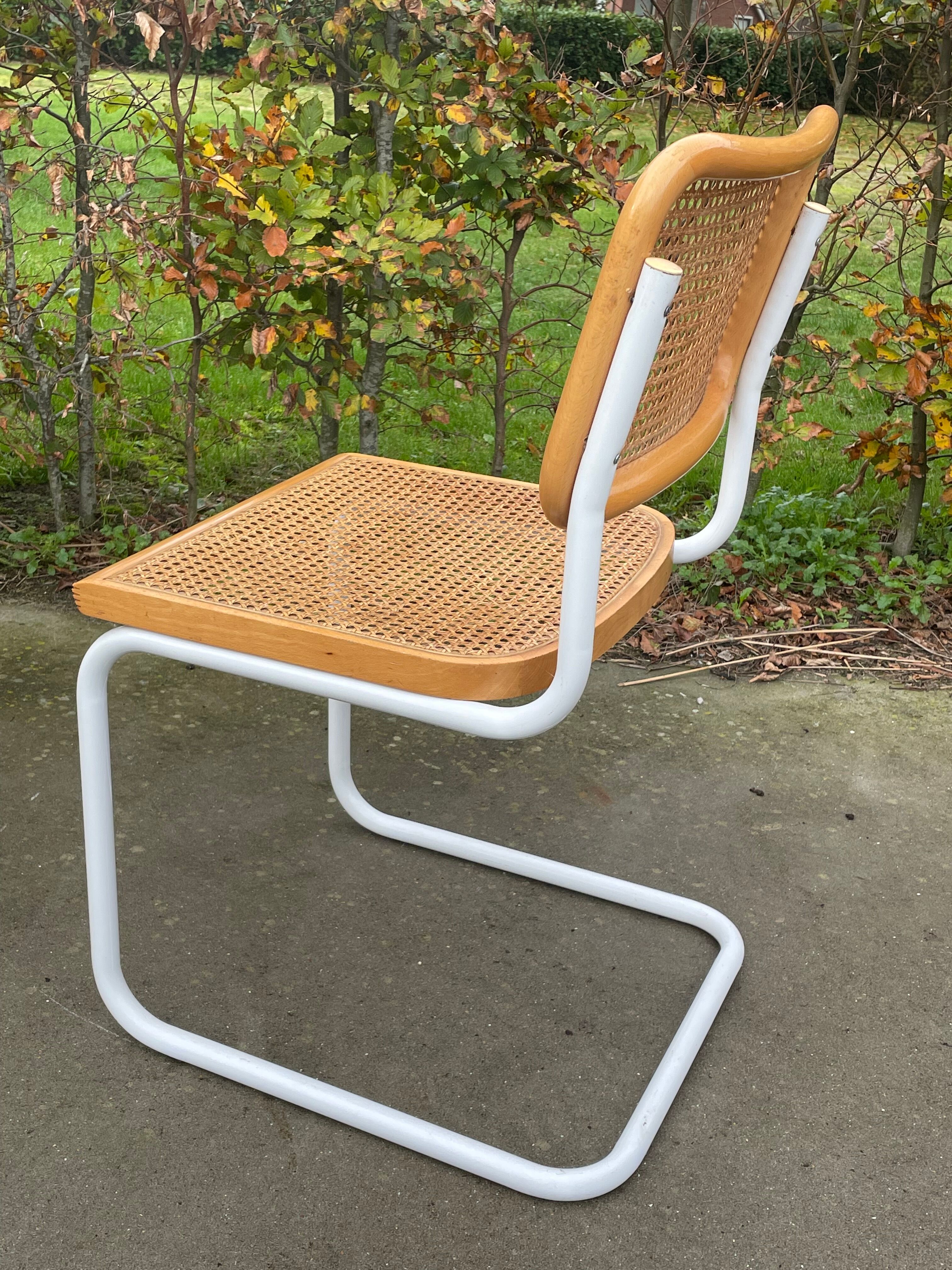 Cesca chair b32 model in white and wood by Marcel Breuer