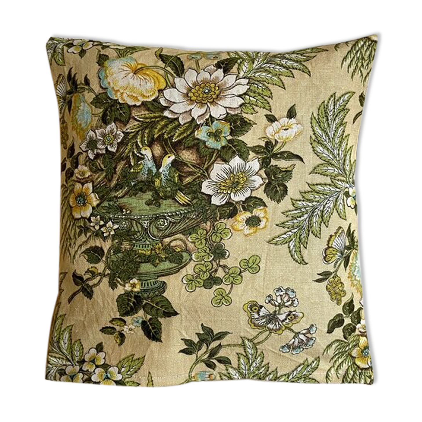 Green and beige printed cotton cushion 40 cm