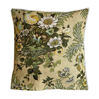 Green and beige printed cotton cushion 40 cm