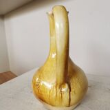 Handmade Ceramic Pitcher: 1970s LKC Pottery, Yellow Brown Glaze