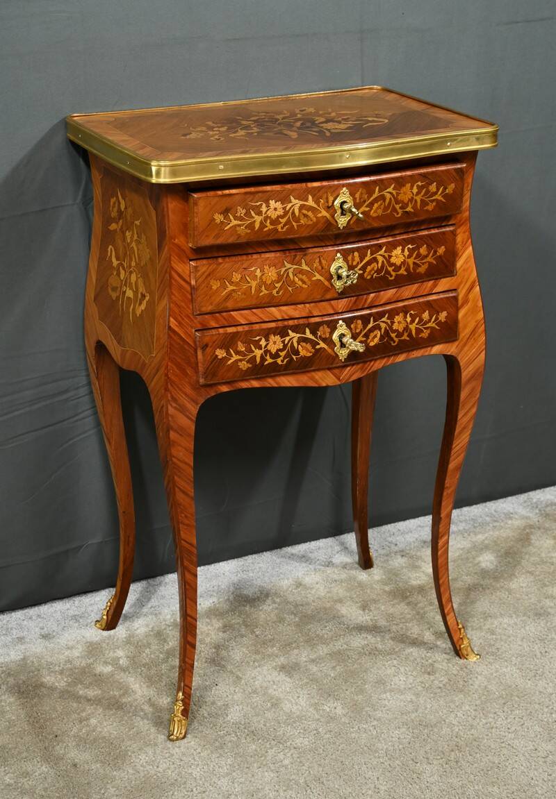 Bedside table in rosewood and palisander, Louis XV style – Late 19th century