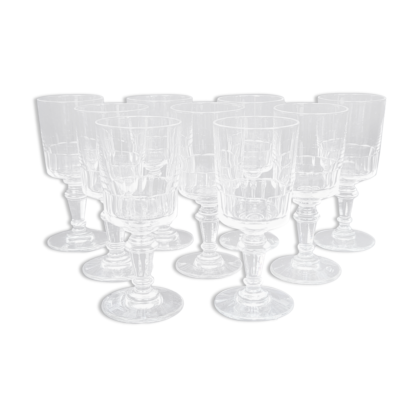 9 old wine glasses or liqueur XIXth in glass cut with 11 sides
