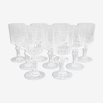 9 old wine glasses or liqueur XIXth in glass cut with 11 sides