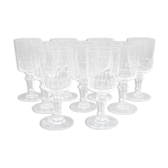 9 old wine glasses or liqueur XIXth in glass cut with 11 sides