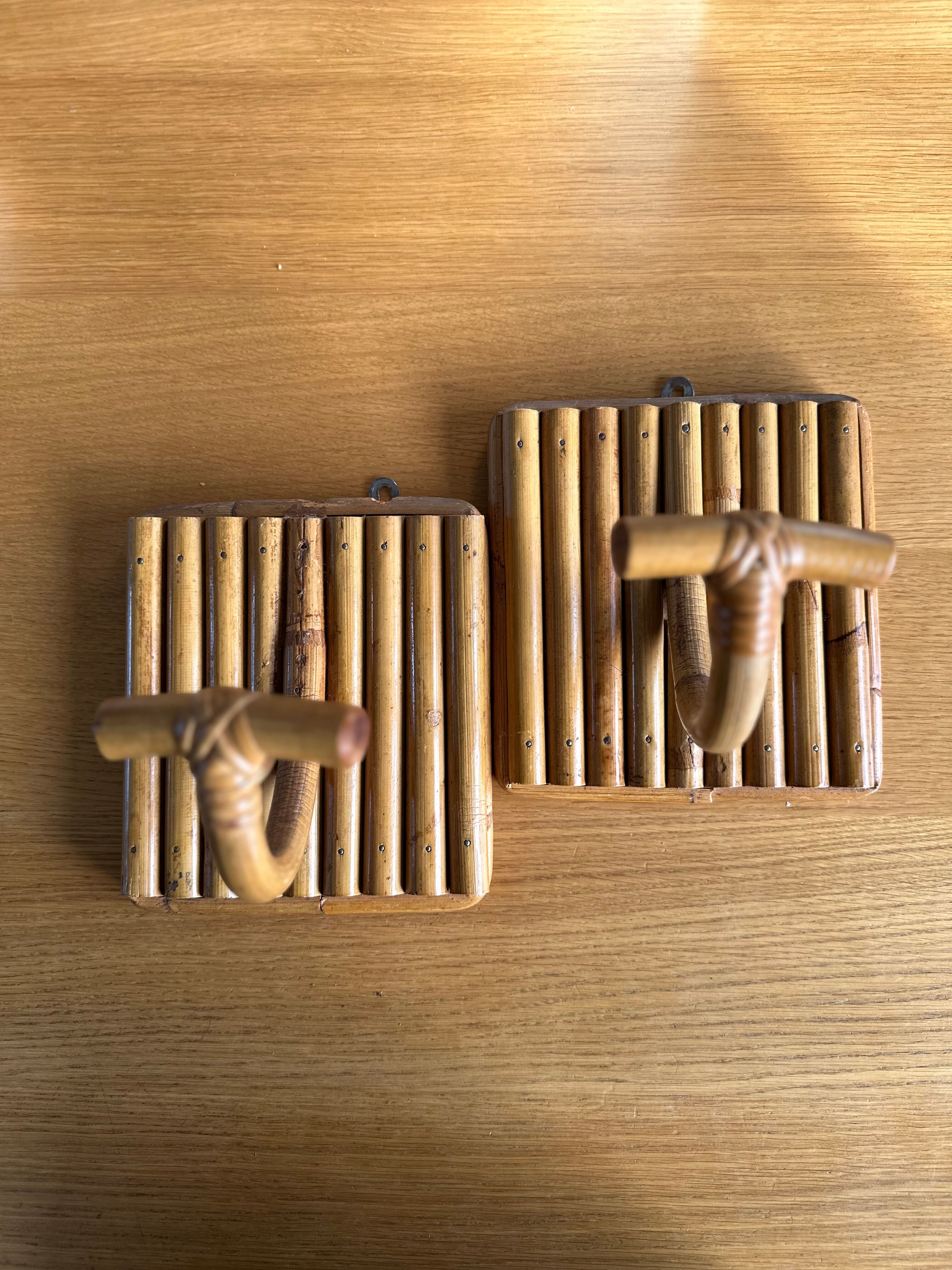 Pair patere vintage bamboo