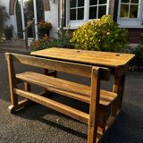 1950s double school desk in oak
