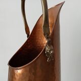 Coal bucket in hammered copper, brass and porcelain