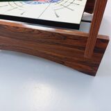 Vintage 60s-70s round coffee table with 2 shelves in glass and rosewood