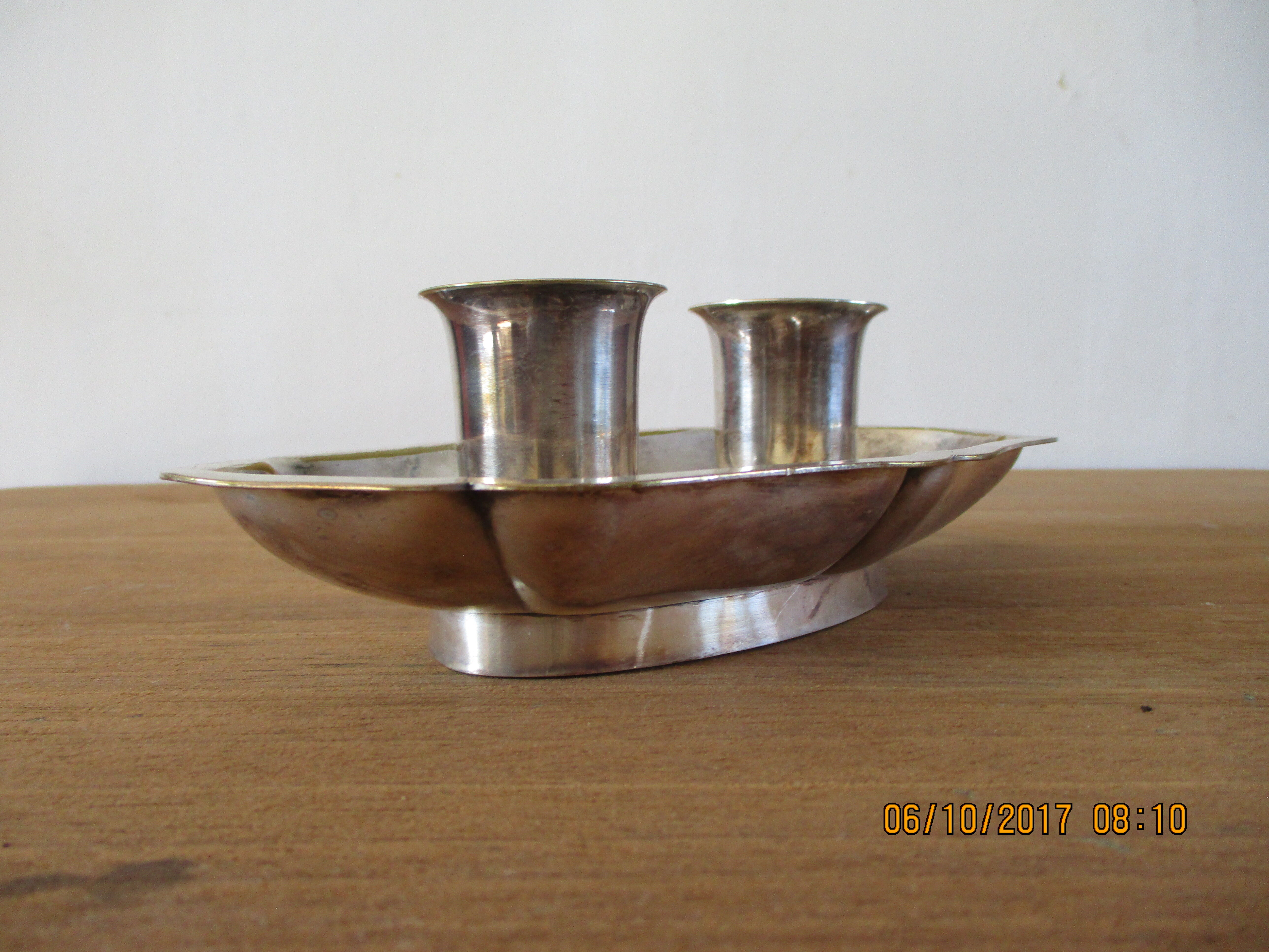 Double candle holder in silver metal signed Plasait years 30 - 40
