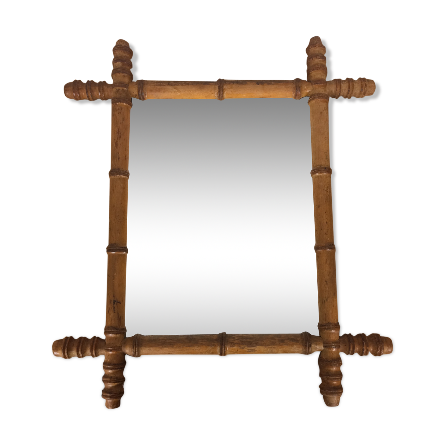 Miroir ancien au mercure bois façon bambou 44x53cm