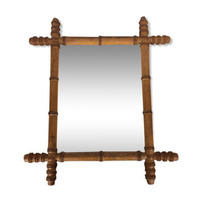 Miroir ancien au mercure bois façon bambou 44x53cm