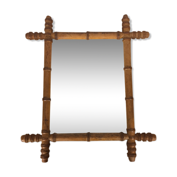 Miroir ancien au mercure bois façon bambou 44x53cm