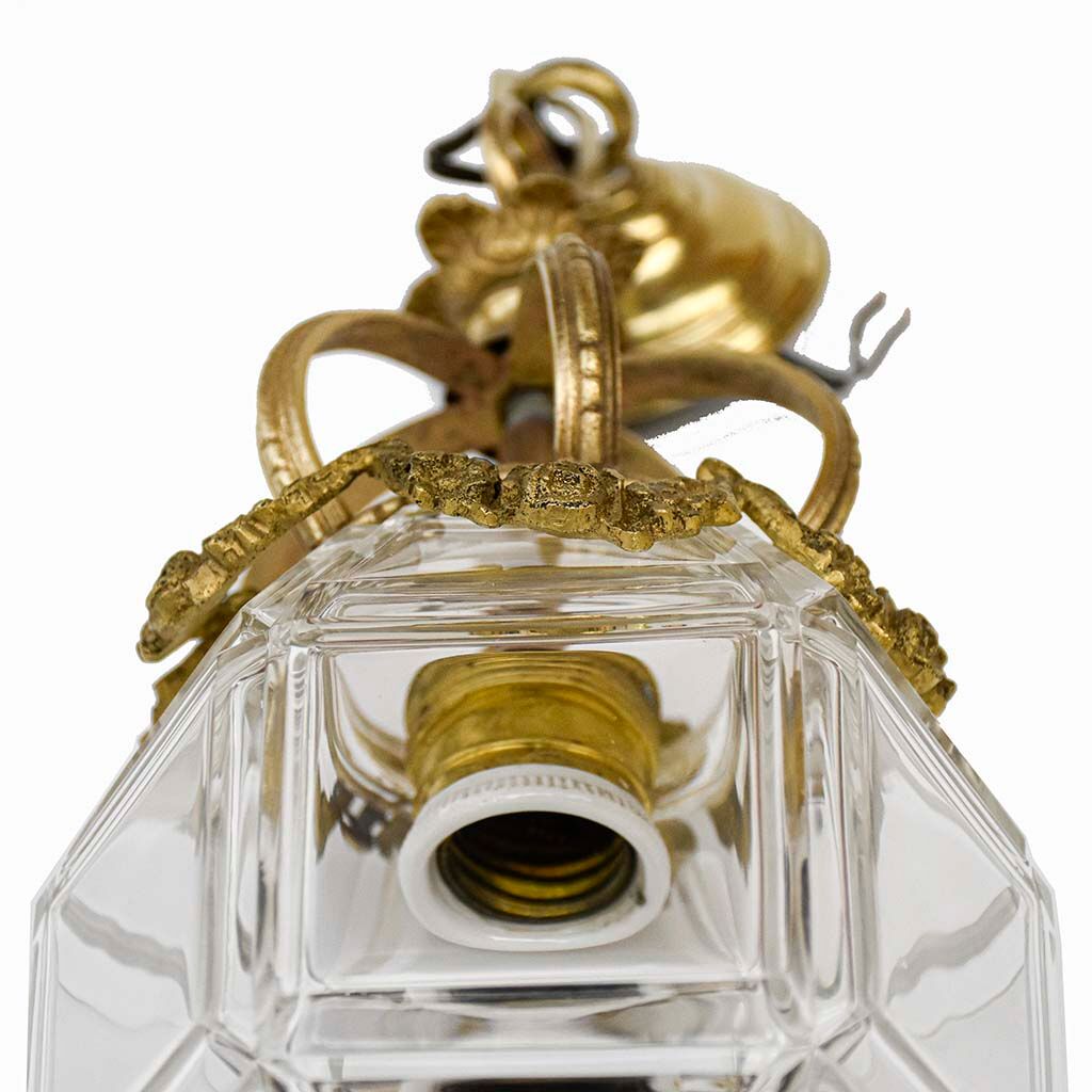 Lantern conical gilded beveled faceted glass old white XIXth