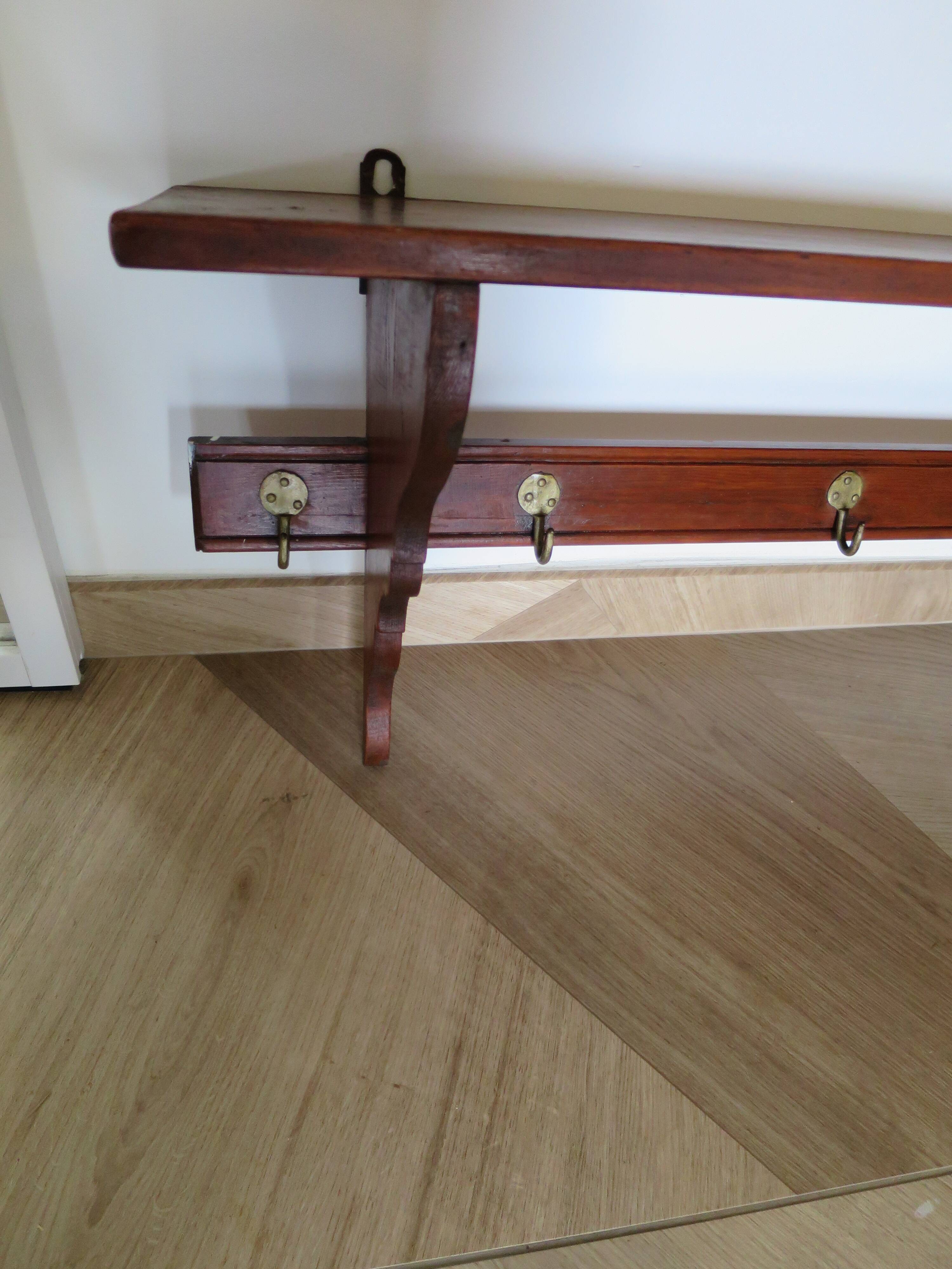 Wall shelf - coat rack - 7 hooks - oak stain - country style - cloakroom