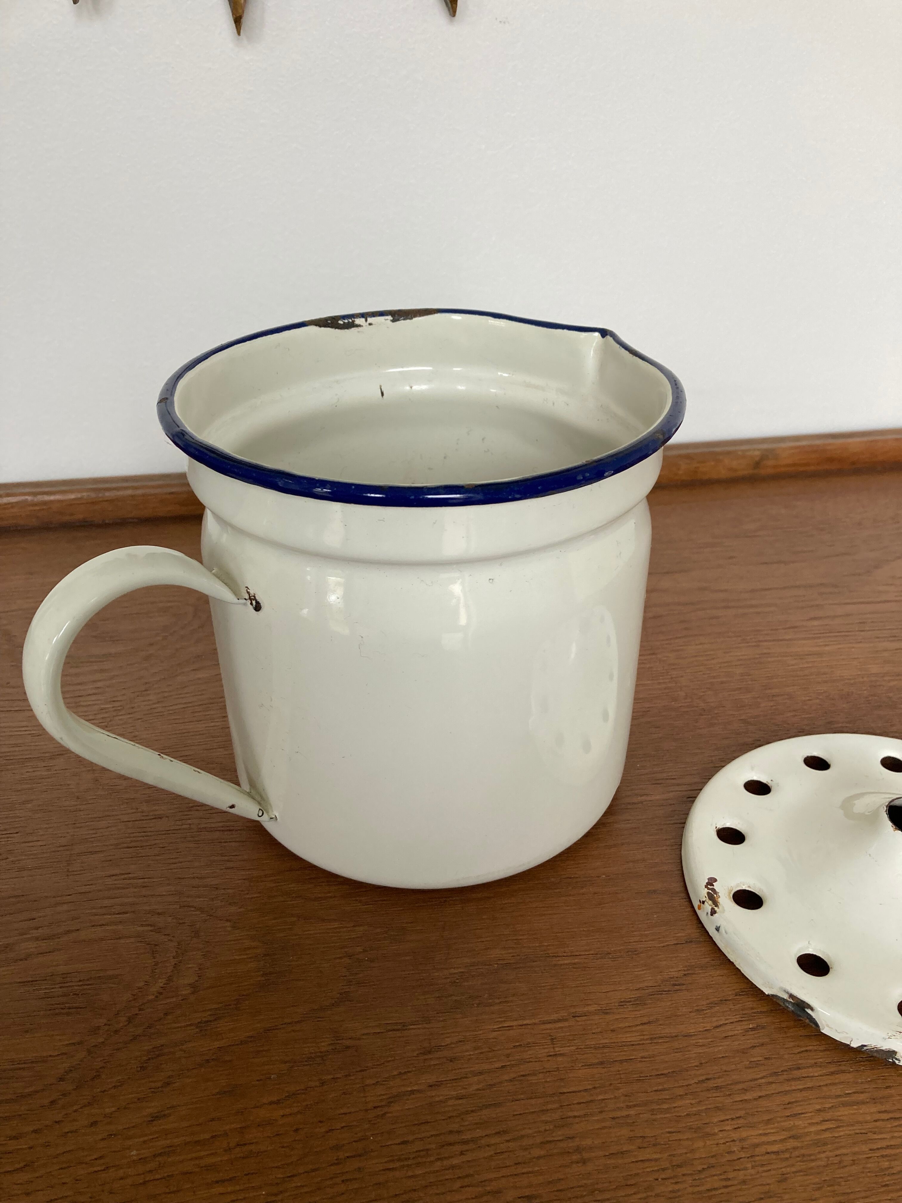 Vintage enamelled iron pitcher