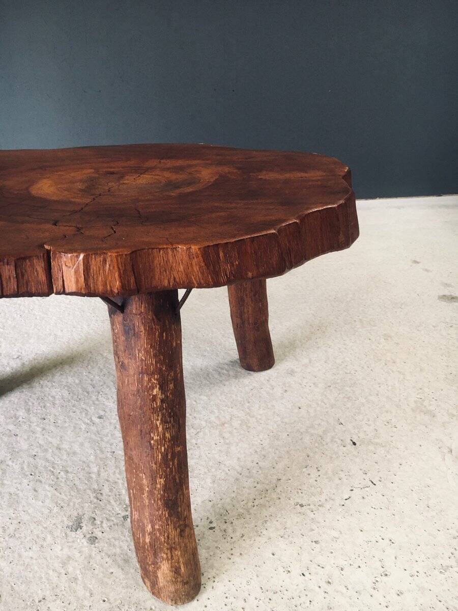 Handcrafted Teak Tree Trunk Tripod Coffee Table, 1960s