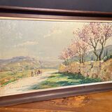 Landscape painting view of the village of Angles Gard Avignon Hurard 1887-1956