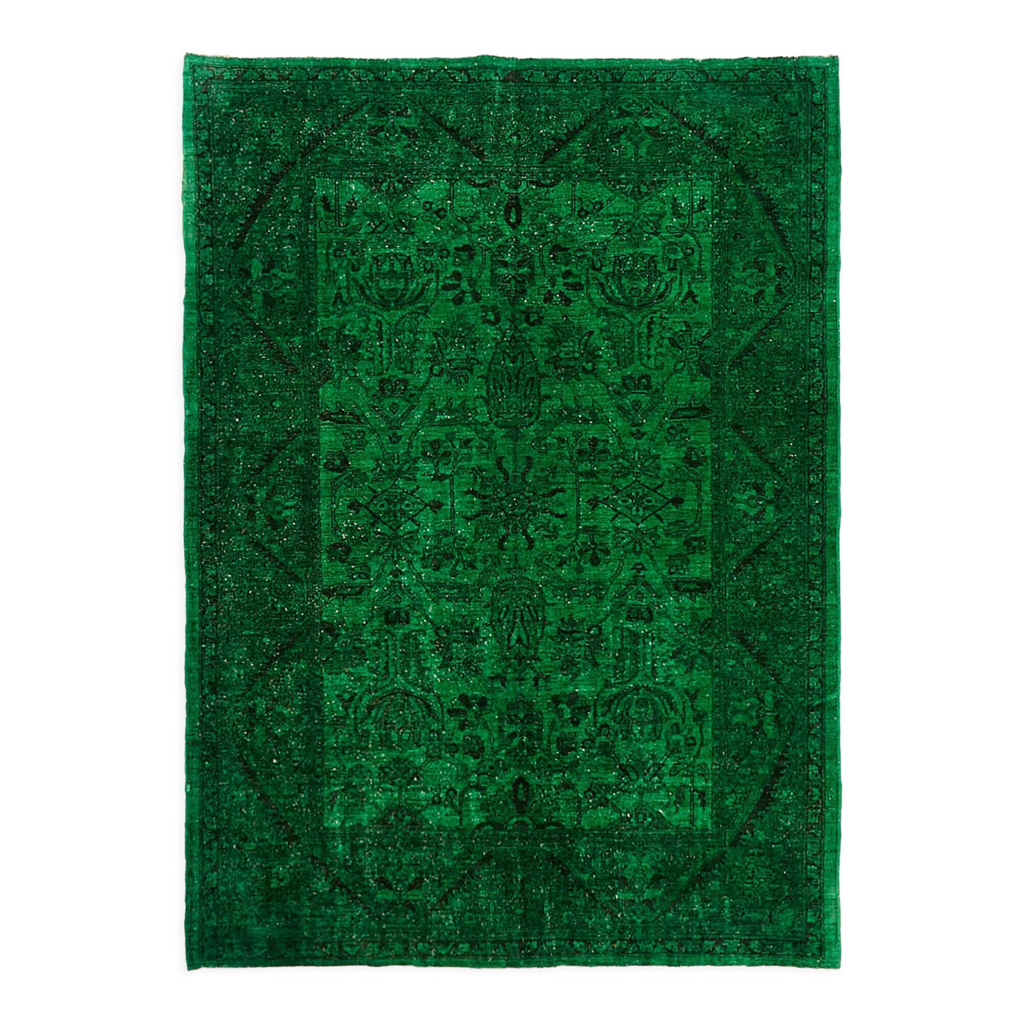 Hand-knotted persian rug 1970s 192 cm x 262 cm green wool carpet