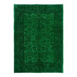 Hand-knotted persian rug 1970s 192 cm x 262 cm green wool carpet