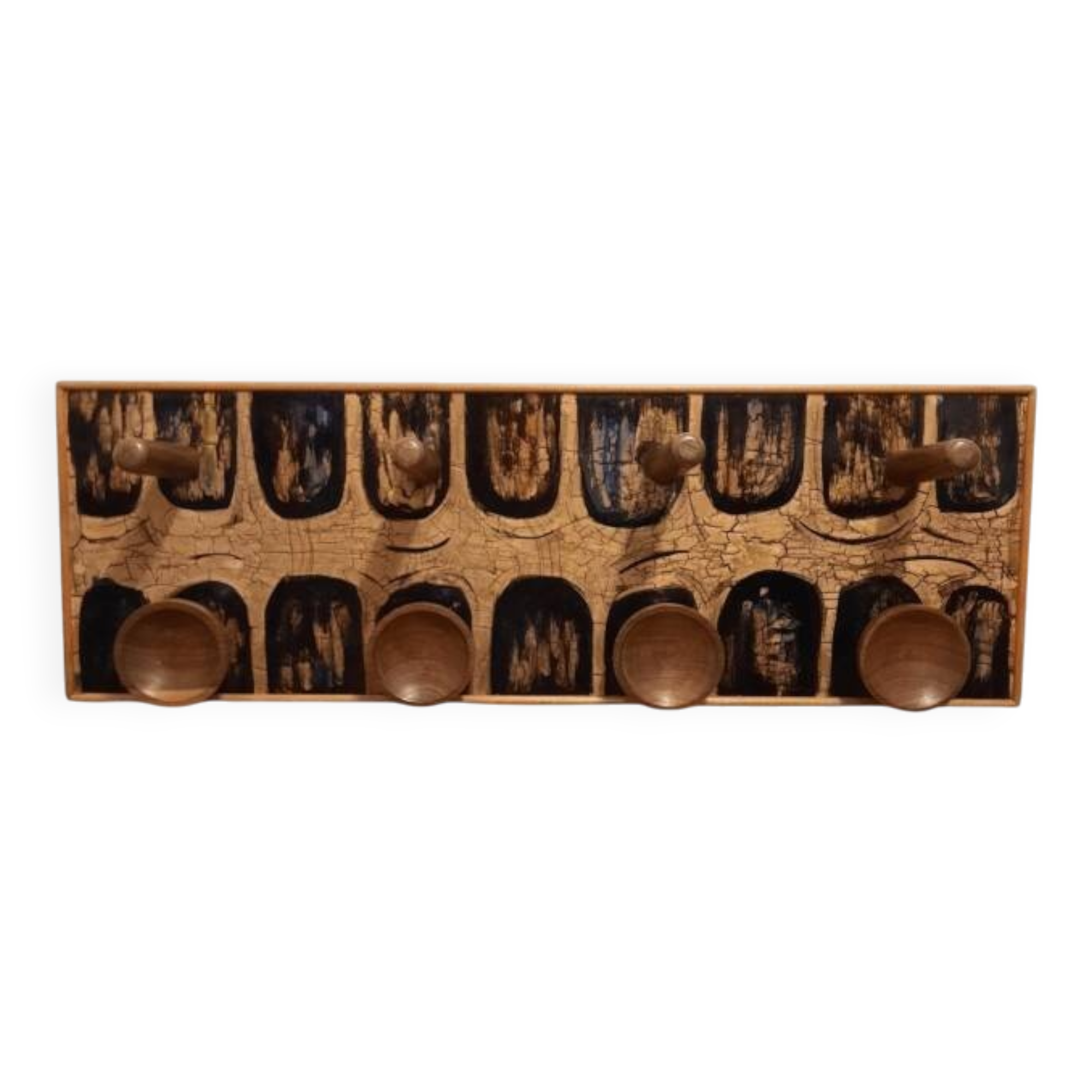 Vintage coat rack in wood and enameled copper