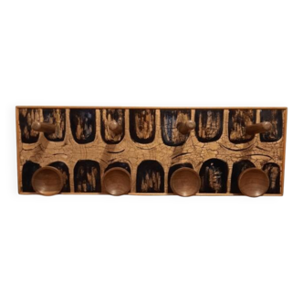 Vintage coat rack in wood and enameled copper