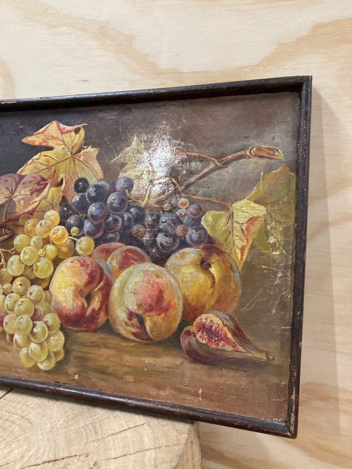 Still life on wood painted in oil 19th