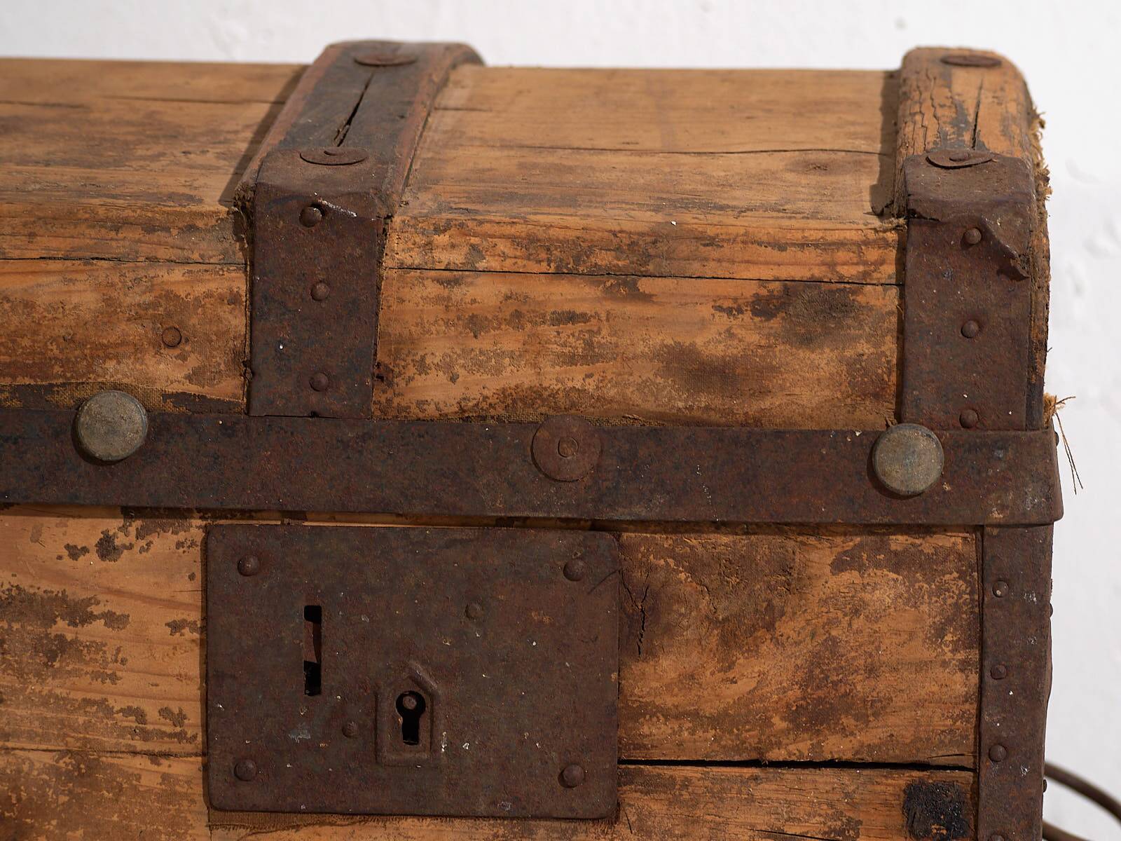 Antique washed wooden trunk, circa 1900