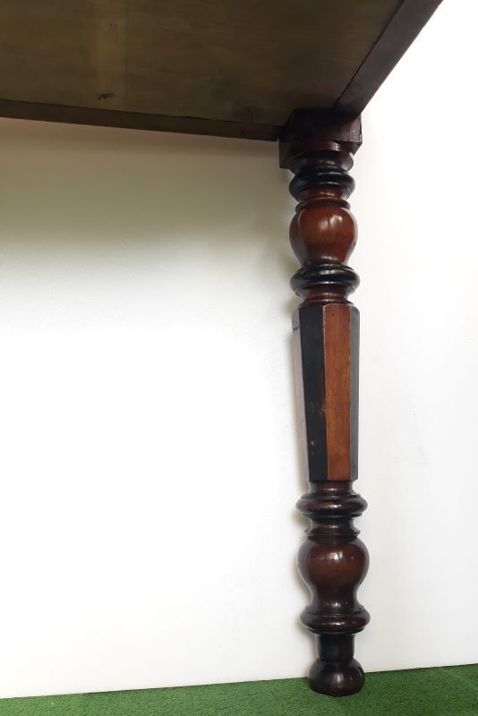 Walnut table on white marble for kitchen, old