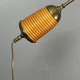 Italian Adjustable Floor Lamp in Pencil Reed Rattan Bamboo and Brass, 1970s