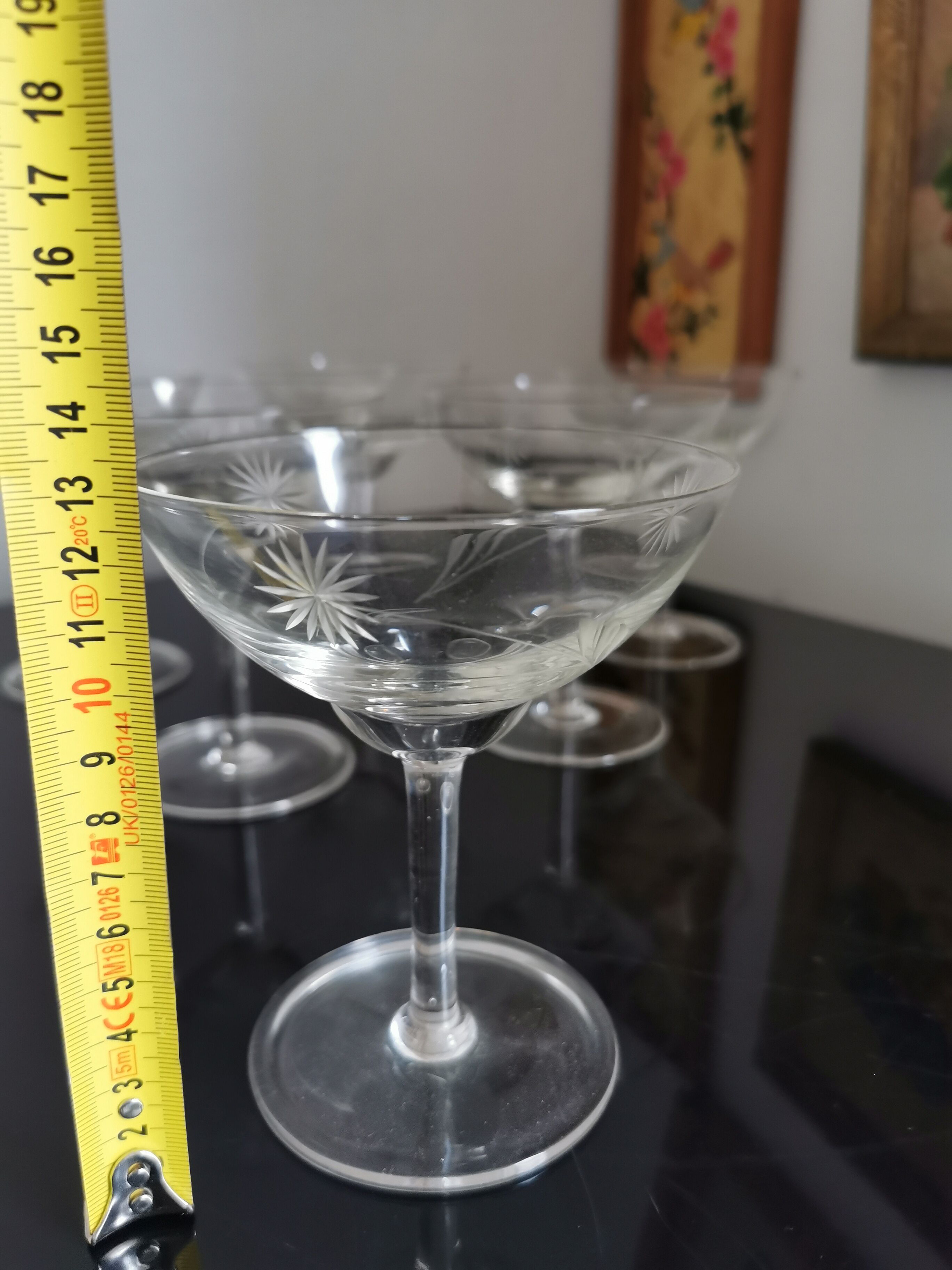 6 vintage crystal champagne glasses