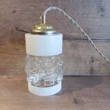 Lampe baladeuse style art deco tube verre texturé, cordon lin