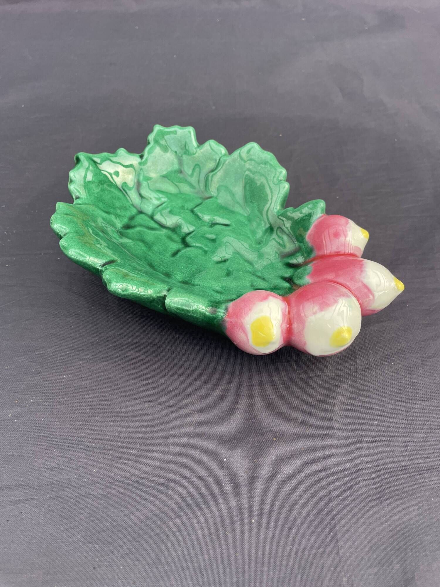 Vintage Vallauris ceramic catchall leaf radish handmade France