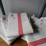 Set of 6 antique tea towels lined with ml