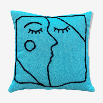 Handmade embroidered cotton cushion 45x45 cm