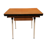 Briwn Formica table with extension cords and drawer
