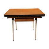 Table en Formica marron avec rallonges et tiroir