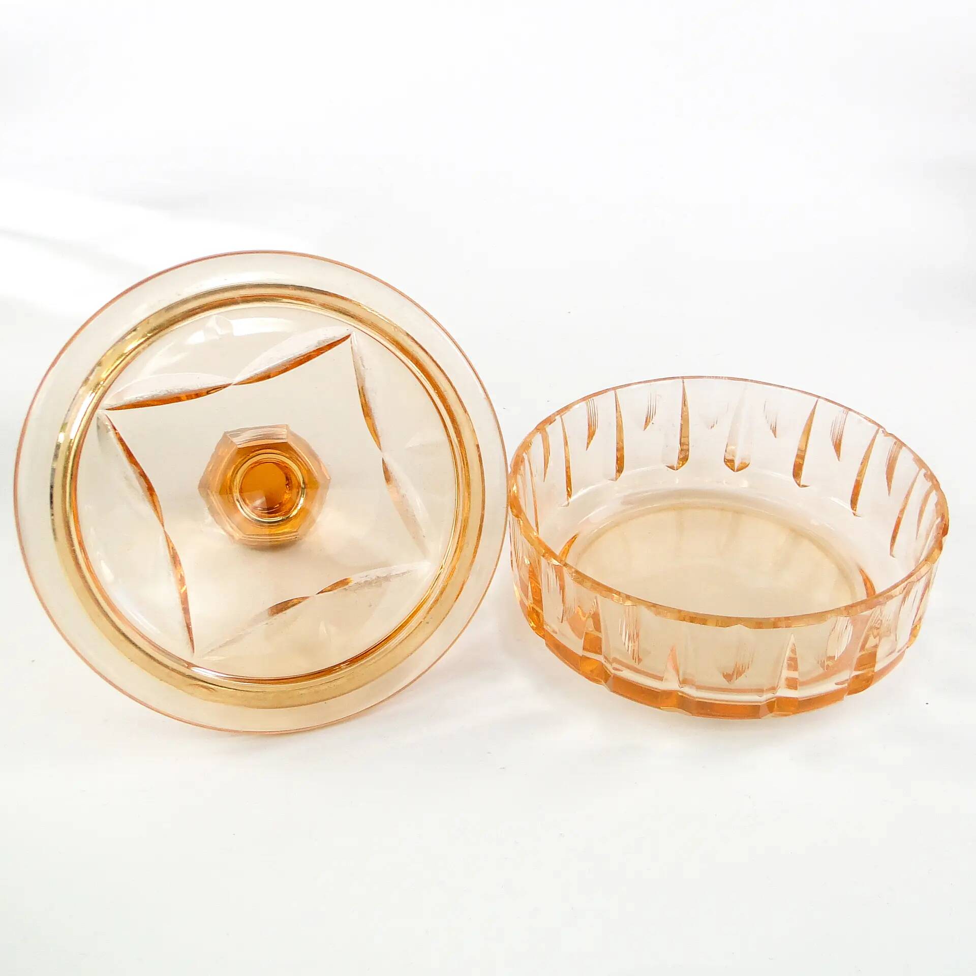 Art deco bonbonniere, orange glass, Poland, 1930s