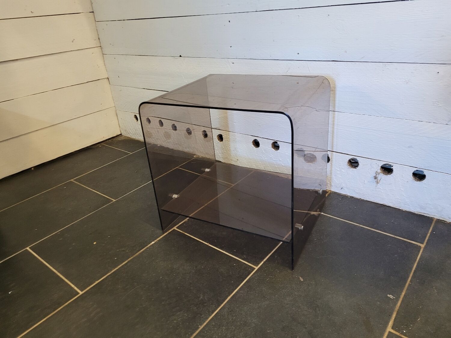 Smoked plexiglass side table from the 70s