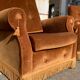 Pair of toad armchairs in old gold velvet