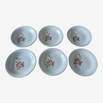 Set of 6 hollow plates Digoin Sarreguemines floral motif